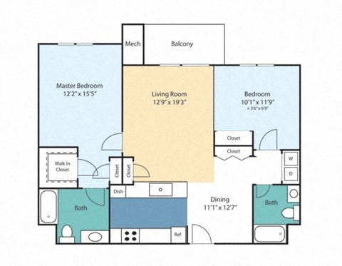 a floor plan of a two bedroom apartment